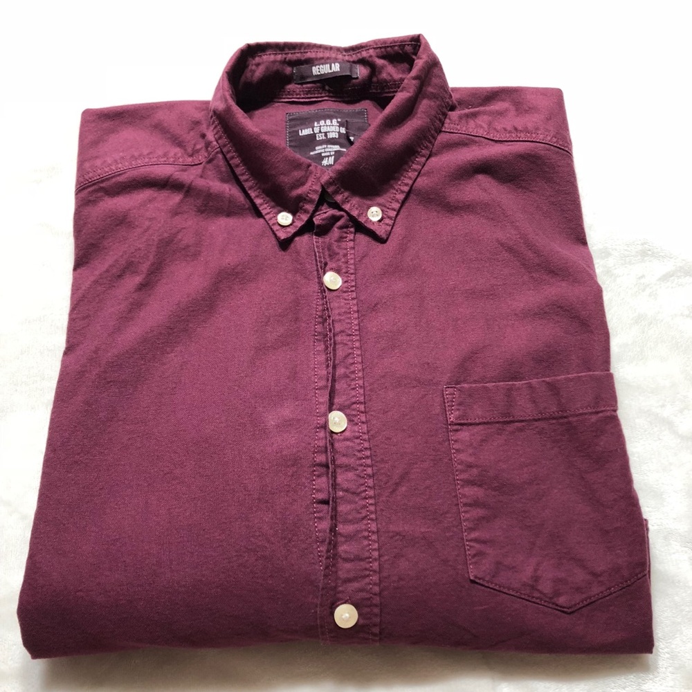 H&M LOGG Regular Button Down Oxford Shirt Burgundy